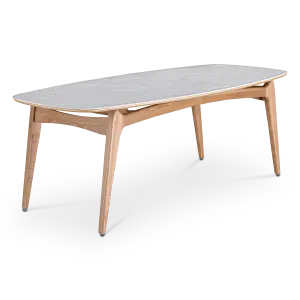 Eettafel Japandi Deens Ovaal Wit Keramiek | Naturel Onderstel