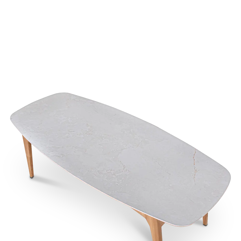 Eettafel Japandi Deens Ovaal Wit Keramiek | Naturel Onderstel
