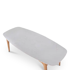 Eettafel Japandi Deens Ovaal Wit Keramiek | Naturel Onderstel