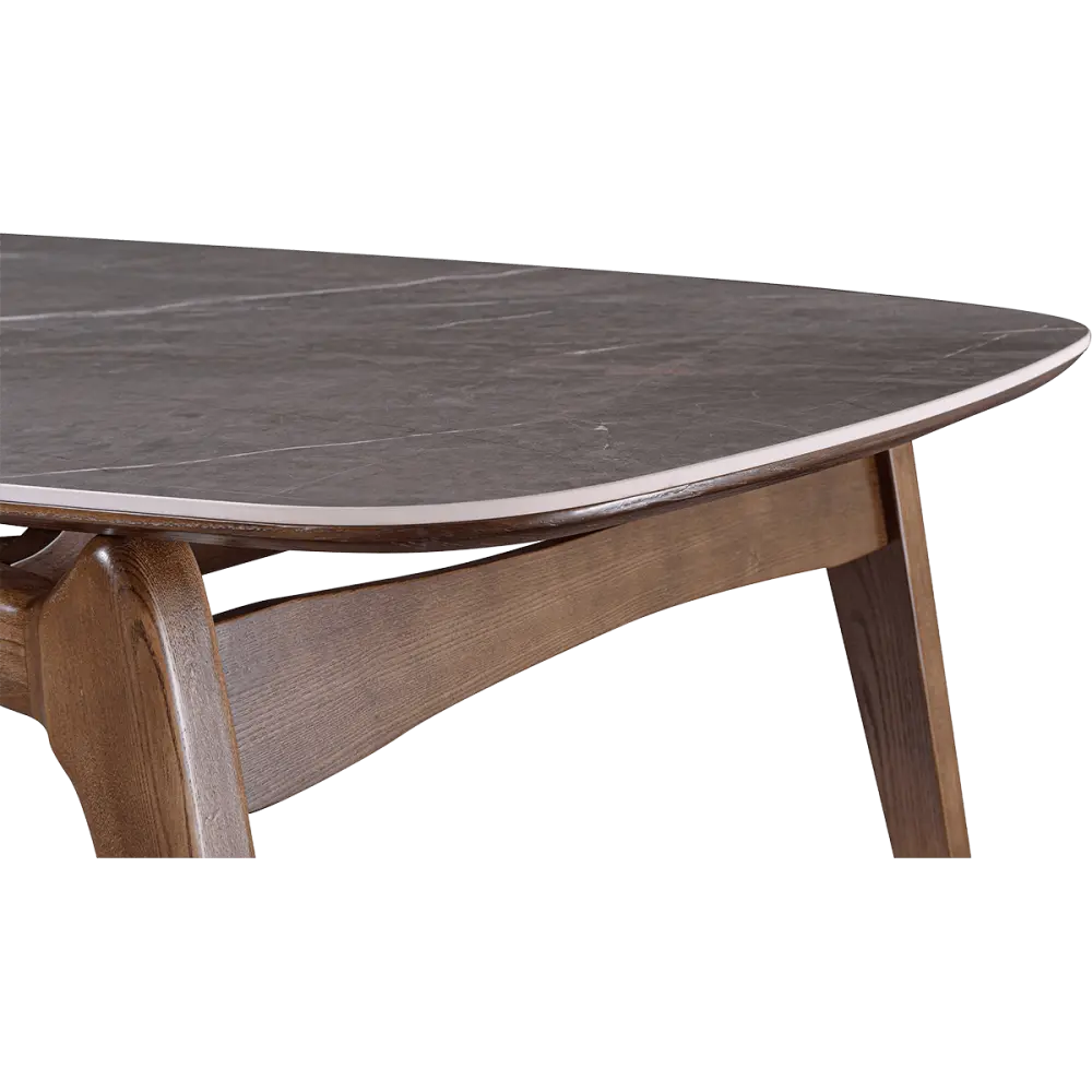 Eettafel Japandi Deens Ovaal Antraciet Keramiek | Walnoot Onderstel