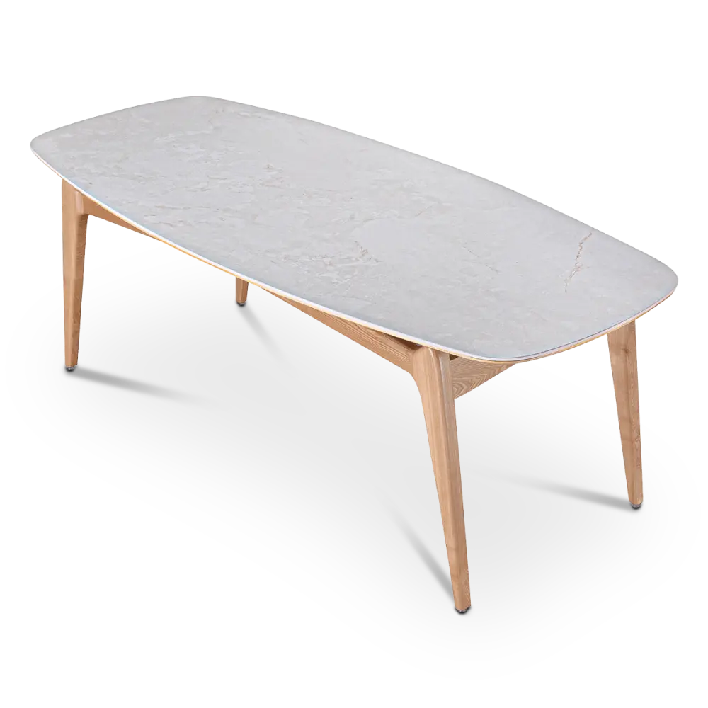 Eettafel Japandi Deens Ovaal Wit Keramiek | Naturel Onderstel