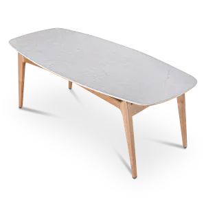 Eettafel Japandi Deens Ovaal Wit Keramiek | Naturel Onderstel