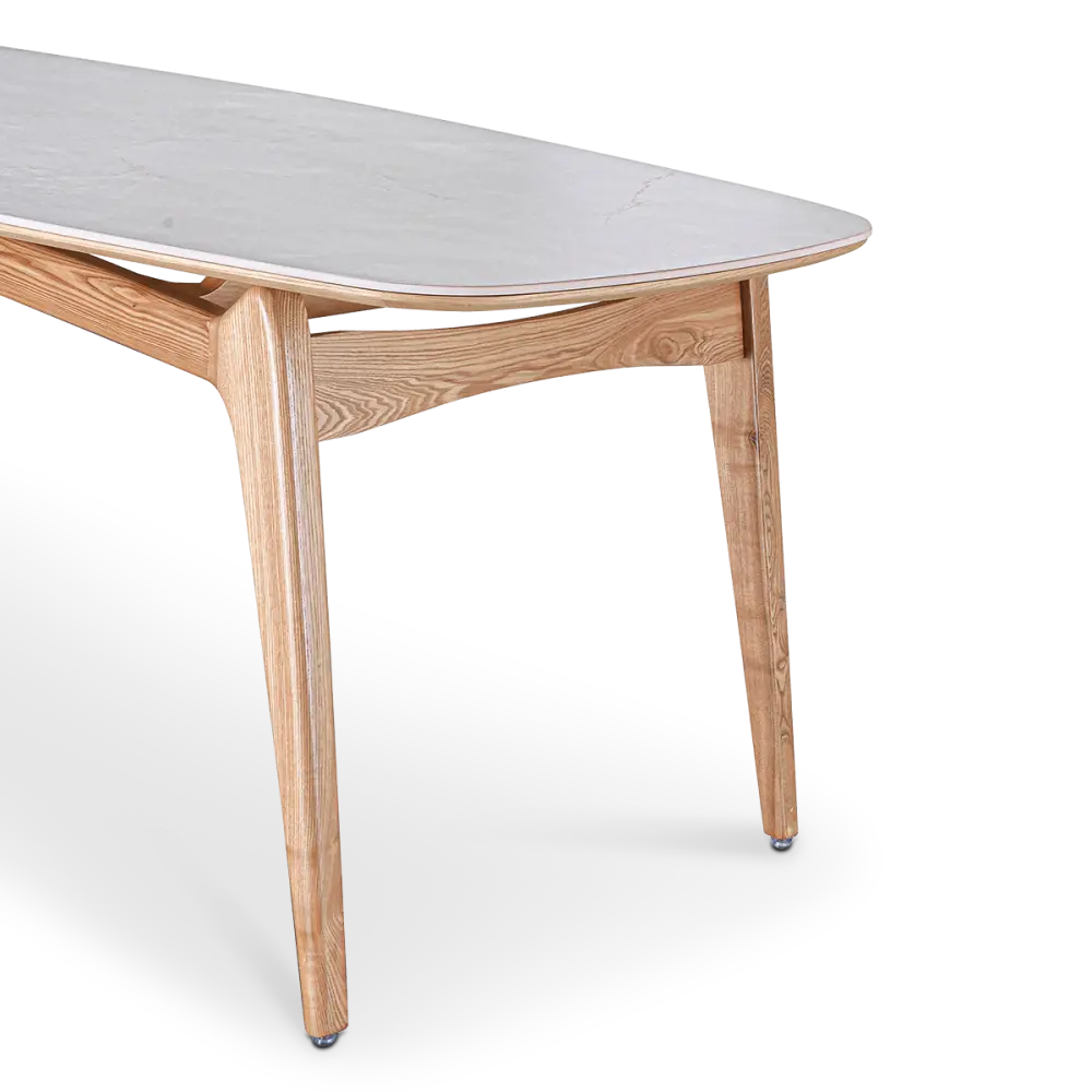 Eettafel Japandi Deens Ovaal Wit Keramiek | Naturel Onderstel