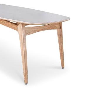 Eettafel Japandi Deens Ovaal Wit Keramiek | Naturel Onderstel