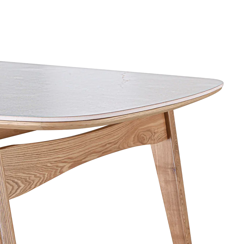 Eettafel Japandi Deens Ovaal Wit Keramiek | Naturel Onderstel