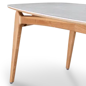 Eettafel Japandi Deens Ovaal Wit Keramiek | Naturel Onderstel