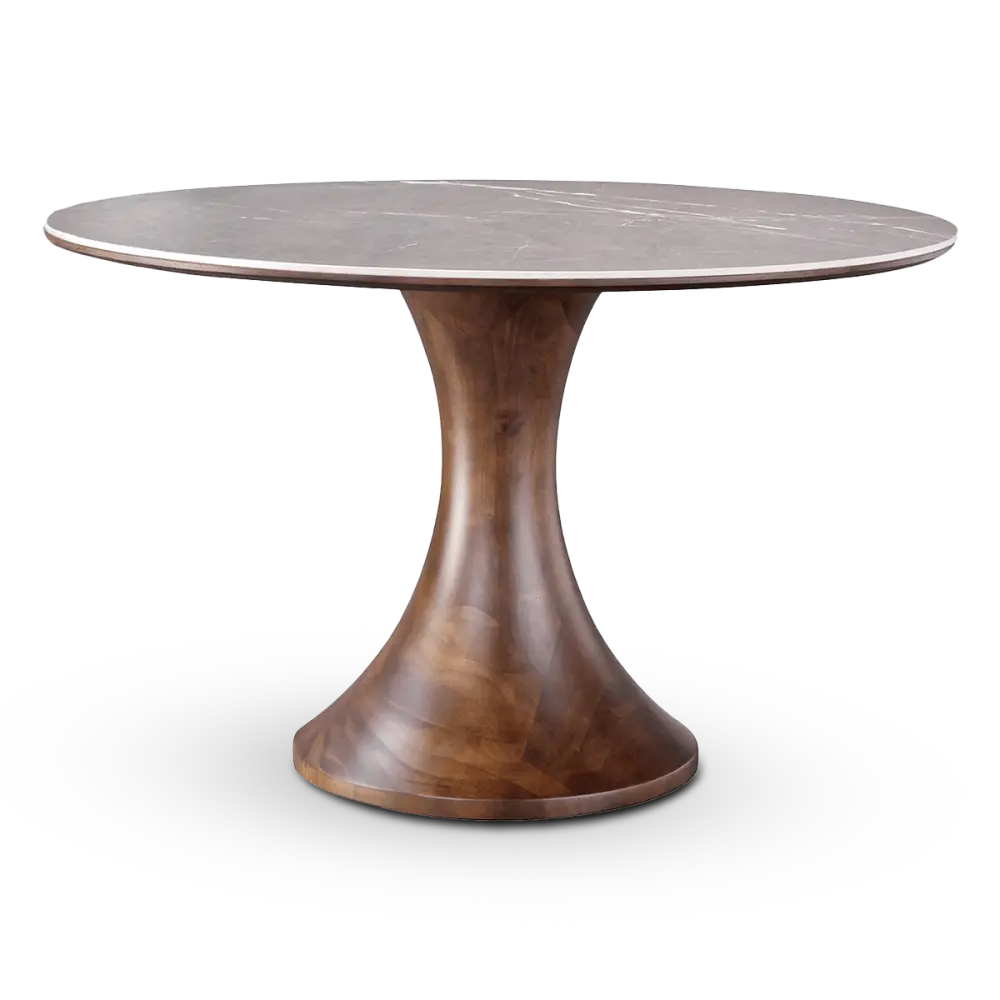 Ronde Tulip Eettafel Antraciet Keramiek | Walnoot Onderstel