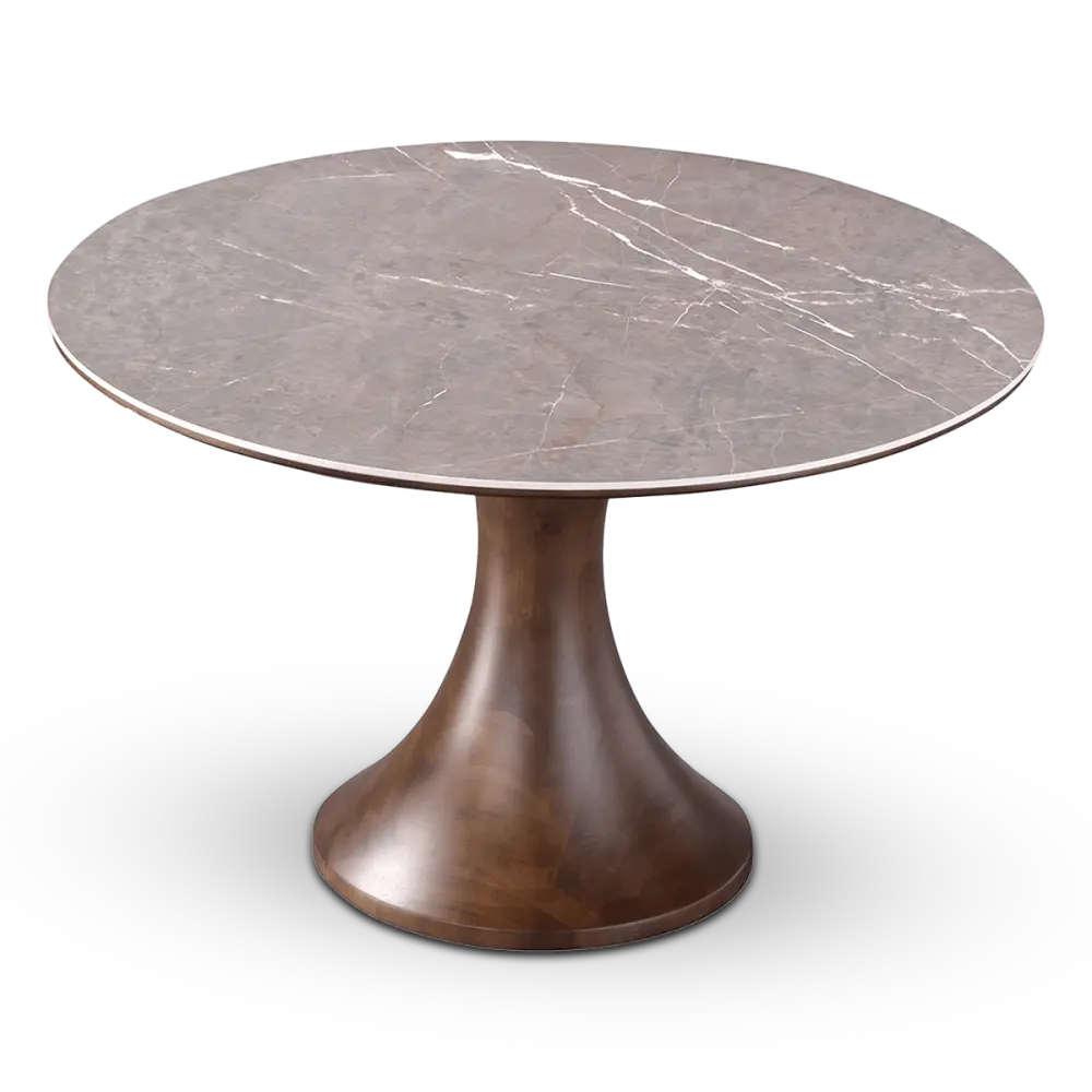 Ronde Tulip Eettafel Antraciet Keramiek | Walnoot Onderstel