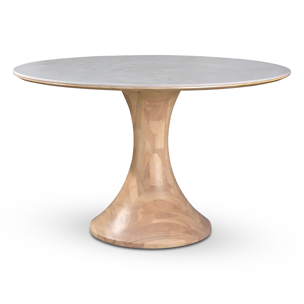 Ronde Tulip Eettafel Wit Keramiek | Naturel Onderstel