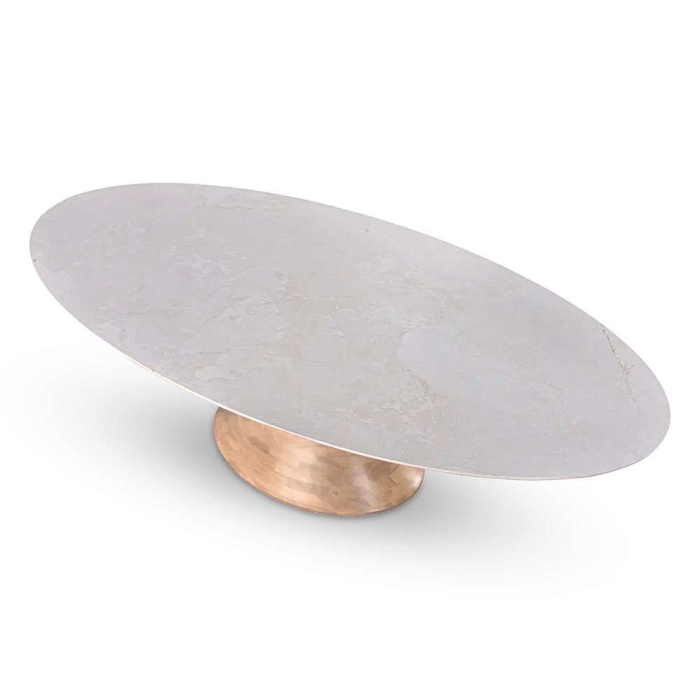 Ovale Tulip Eettafel | Wit Keramiek | Naturel Onderstel