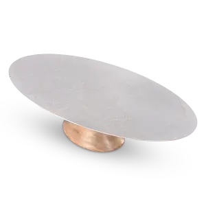 Ovale Tulip Eettafel | Wit Keramiek | Naturel Onderstel