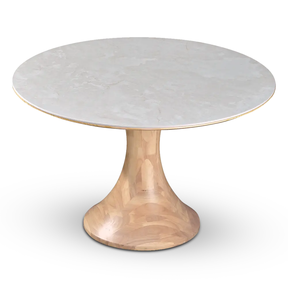 Ronde Tulip Eettafel Wit Keramiek | Naturel Onderstel