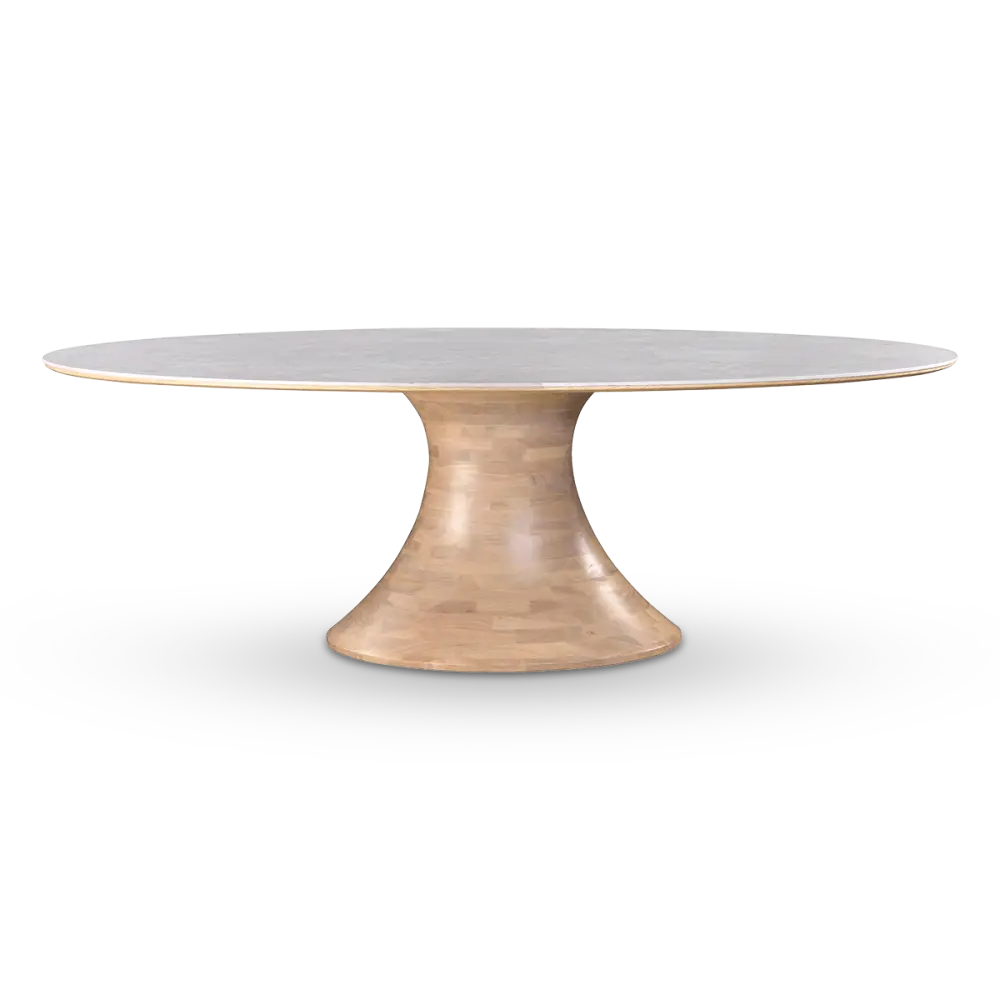 Ovale Tulip Eettafel | Wit Keramiek | Naturel Onderstel