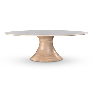 Ovale Tulip Eettafel | Wit Keramiek | Naturel Onderstel