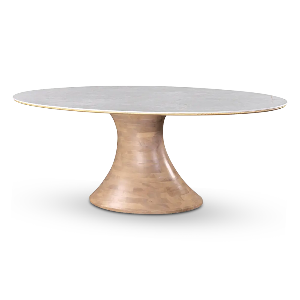 Ovale Tulip Eettafel | Wit Keramiek | Naturel Onderstel