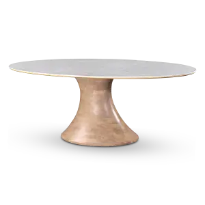 Ovale Tulip Eettafel | Wit Keramiek | Naturel Onderstel