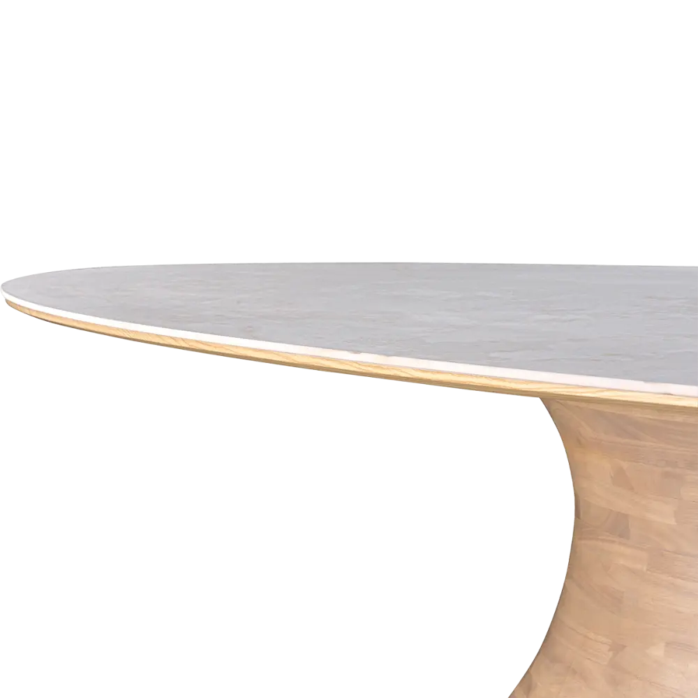 Ovale Tulip Eettafel | Wit Keramiek | Naturel Onderstel