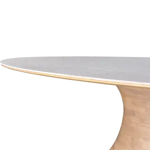 Ovale Tulip Eettafel | Wit Keramiek | Naturel Onderstel