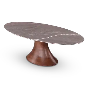 Ovale Tulip Eettafel | Antraciet Keramiek | Walnoot Onderstel
