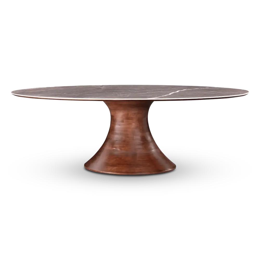 Ovale Tulip Eettafel | Antraciet Keramiek | Walnoot Onderstel