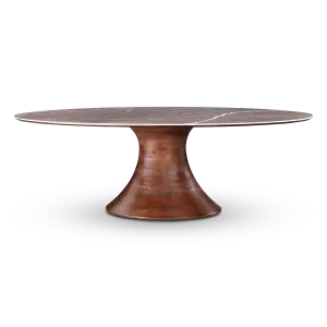 Ovale Tulip Eettafel | Antraciet Keramiek | Walnoot Onderstel