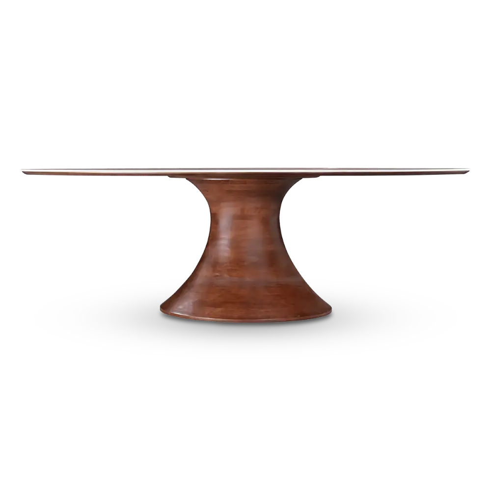 Ovale Tulip Eettafel | Antraciet Keramiek | Walnoot Onderstel
