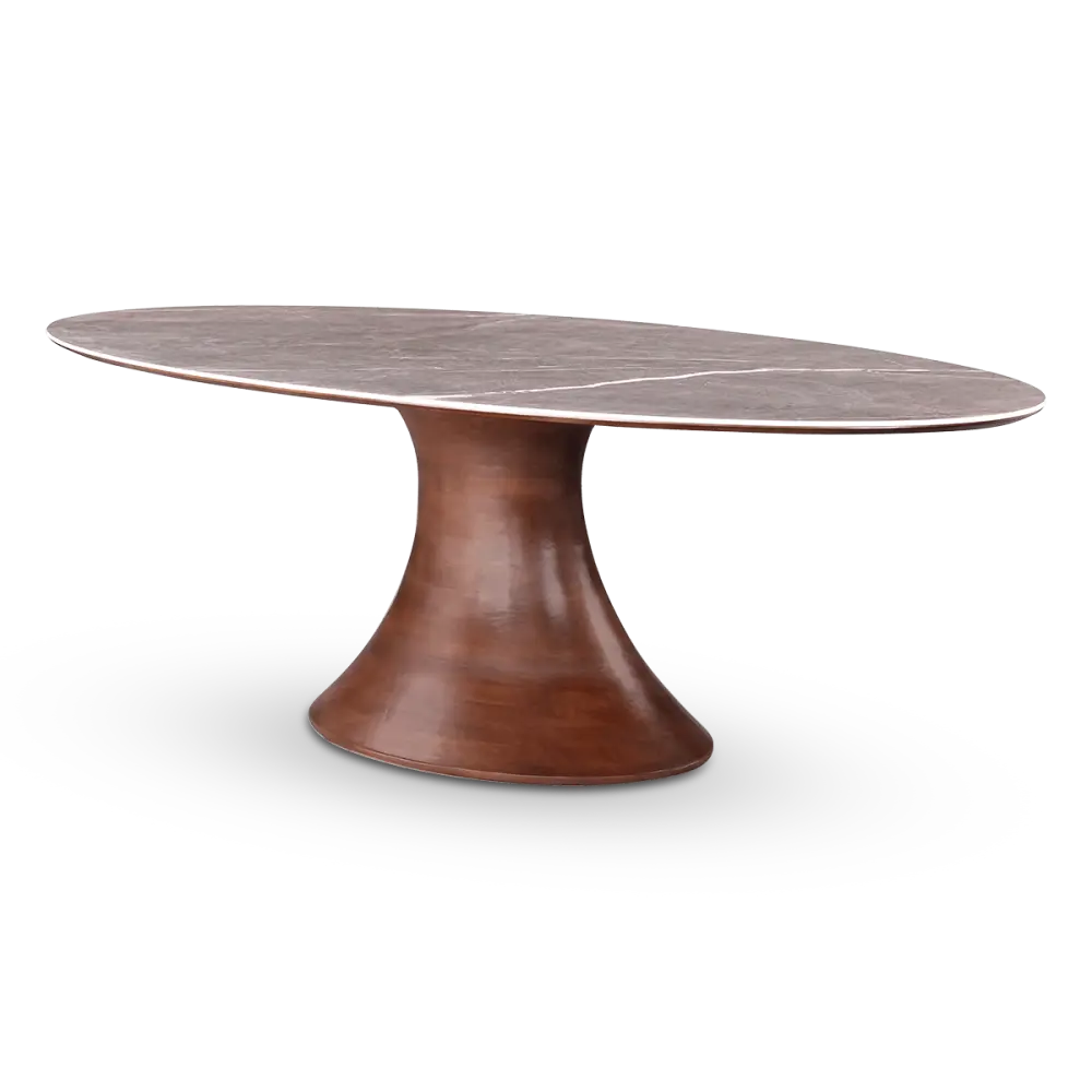 Ovale Tulip Eettafel | Antraciet Keramiek | Walnoot Onderstel