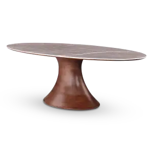 Ovale Tulip Eettafel | Antraciet Keramiek | Walnoot Onderstel