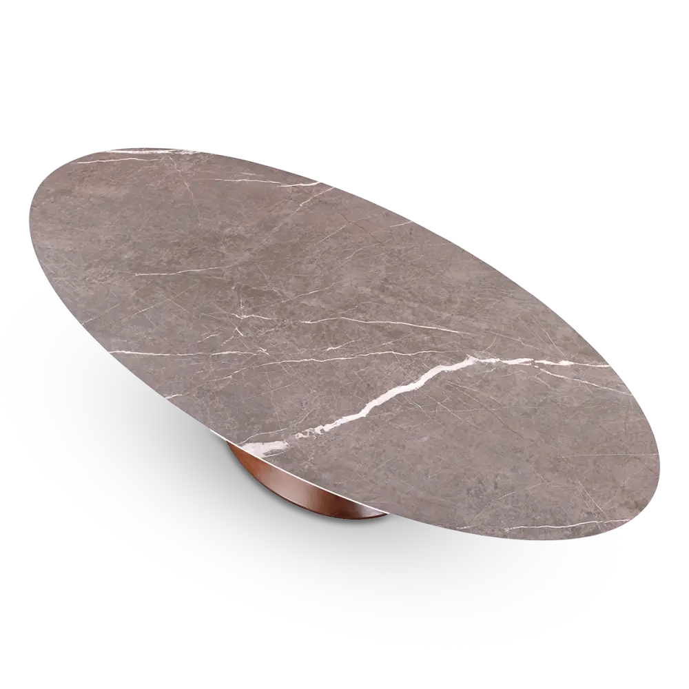 Ovale Tulip Eettafel | Antraciet Keramiek | Walnoot Onderstel