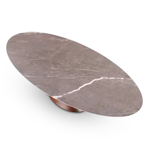 Ovale Tulip Eettafel | Antraciet Keramiek | Walnoot Onderstel