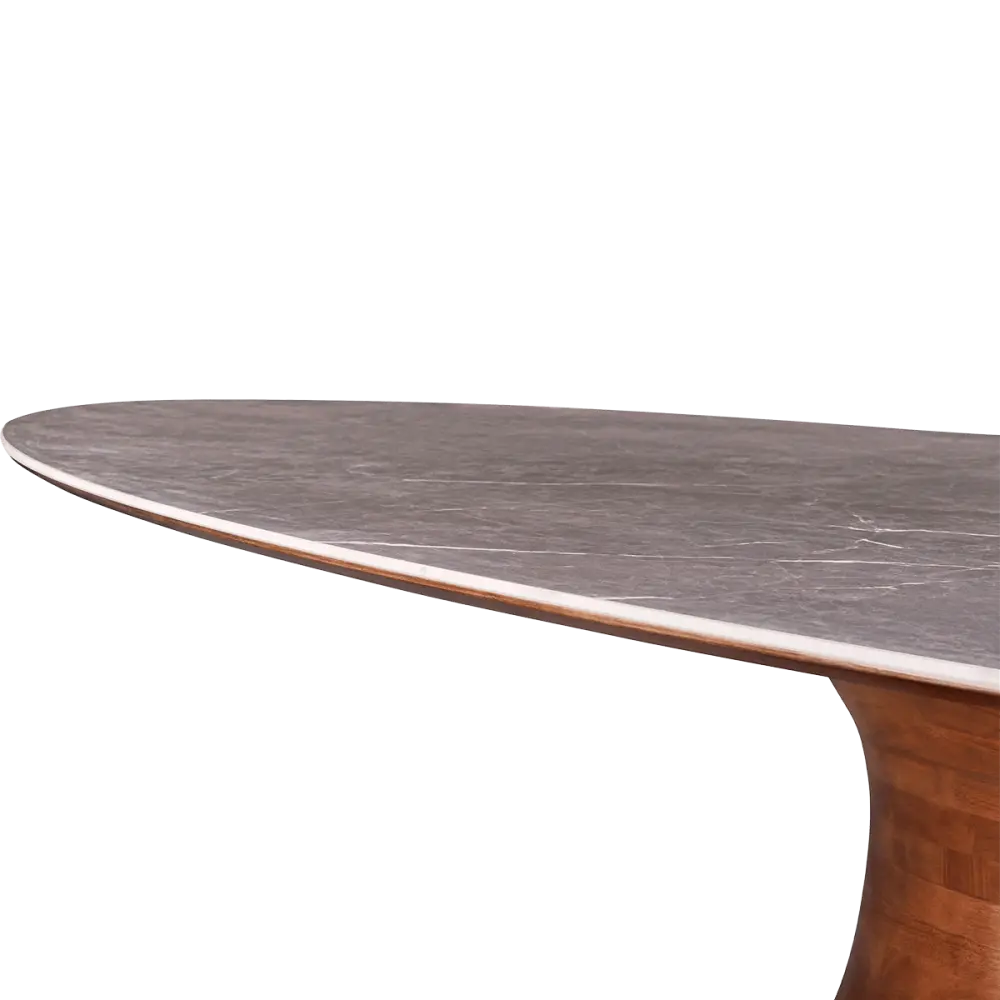 Ovale Tulip Eettafel | Antraciet Keramiek | Walnoot Onderstel