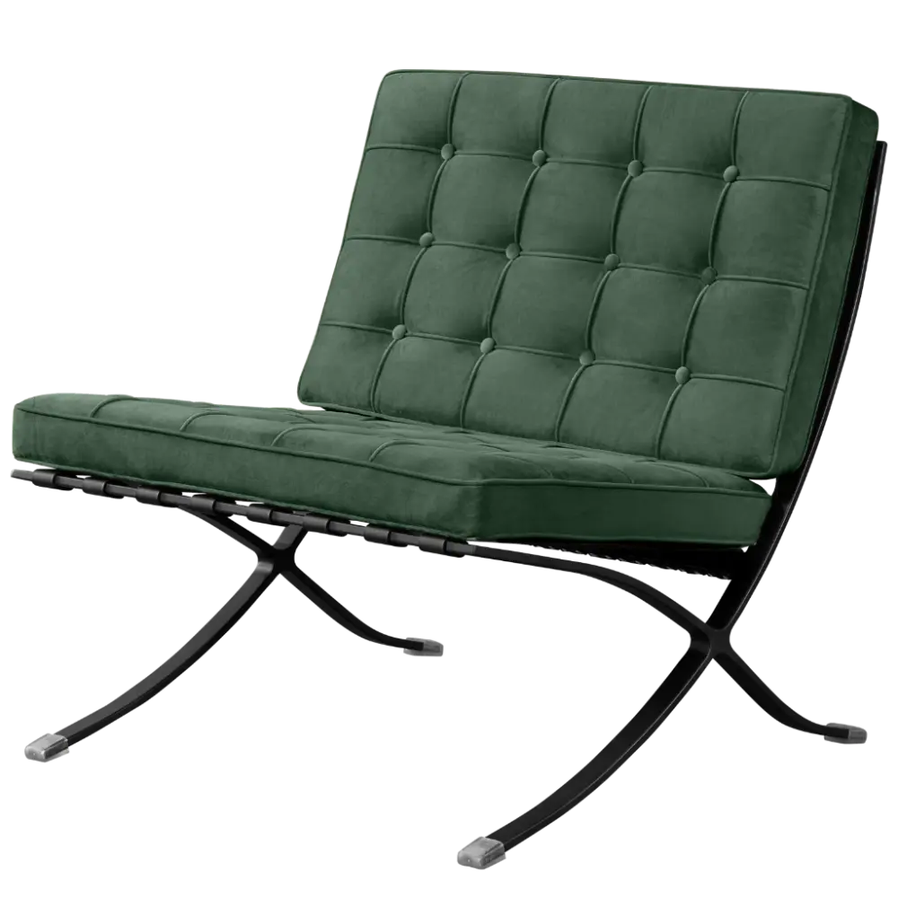 Barcelona Chair Groen Velvet | Zwart Frame