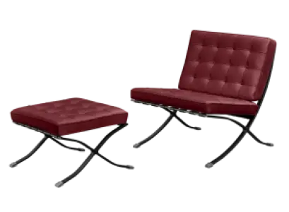 Barcelona Chair Rood Velvet Set | Inclusief Voetenbank | Zwart Frame