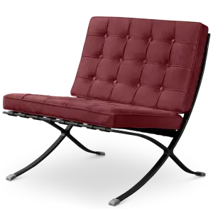 Barcelona Chair Rood Velvet Set | Inclusief Voetenbank | Zwart Frame