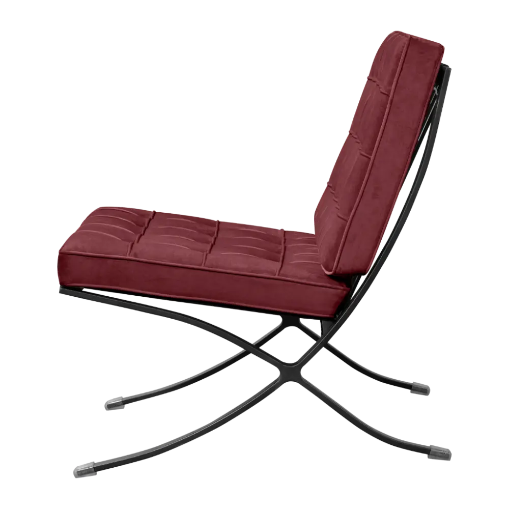 Barcelona Chair Rood Velvet Set | Inclusief Voetenbank | Zwart Frame