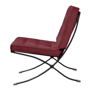 Barcelona Chair Rood Velvet Set | Inclusief Voetenbank | Zwart Frame