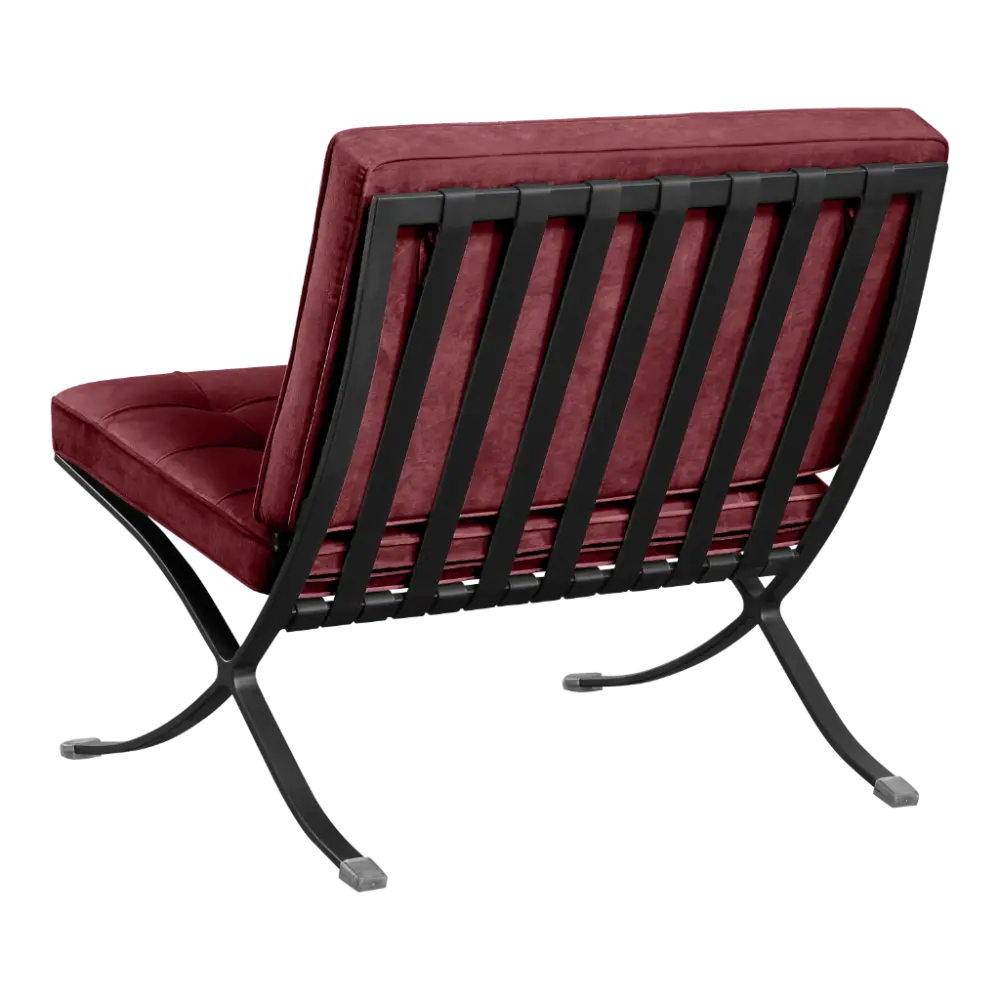 Barcelona Chair Rood Velvet Set | Inclusief Voetenbank | Zwart Frame