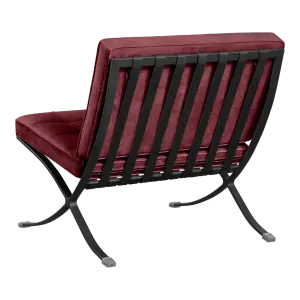 Barcelona Chair Rood Velvet Set | Inclusief Voetenbank | Zwart Frame