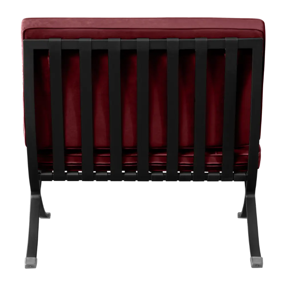 Barcelona Chair Rood Velvet Set | Inclusief Voetenbank | Zwart Frame