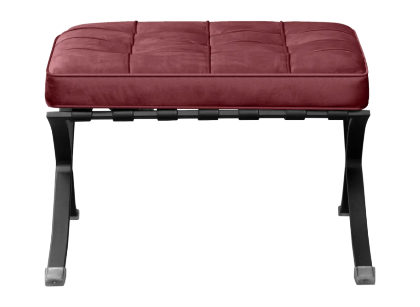 Barcelona Chair Rood Velvet Set | Inclusief Voetenbank | Zwart Frame