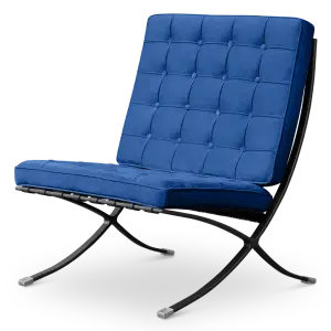 Barcelona Chair XL Blauw Velvet Set | Inclusief Voetenbank | Zwart Frame