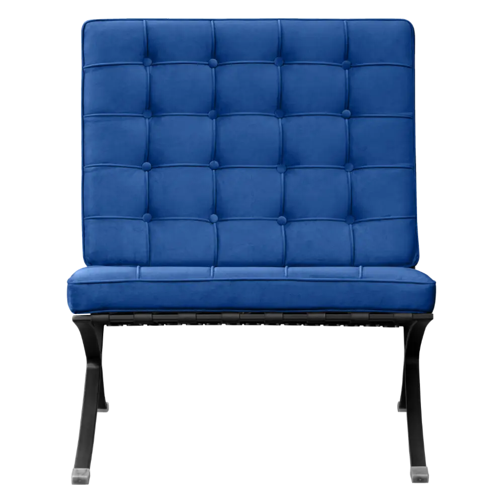 Barcelona Chair XL Blauw Velvet Set | Inclusief Voetenbank | Zwart Frame