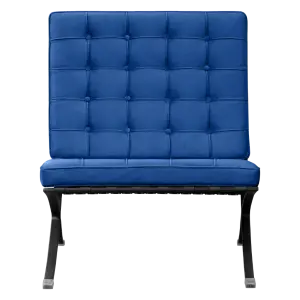 Barcelona Chair XL Blauw Velvet Set | Inclusief Voetenbank | Zwart Frame