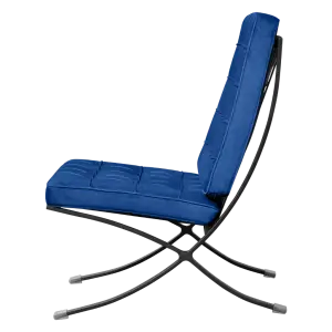 Barcelona Chair XL Blauw Velvet Set | Inclusief Voetenbank | Zwart Frame
