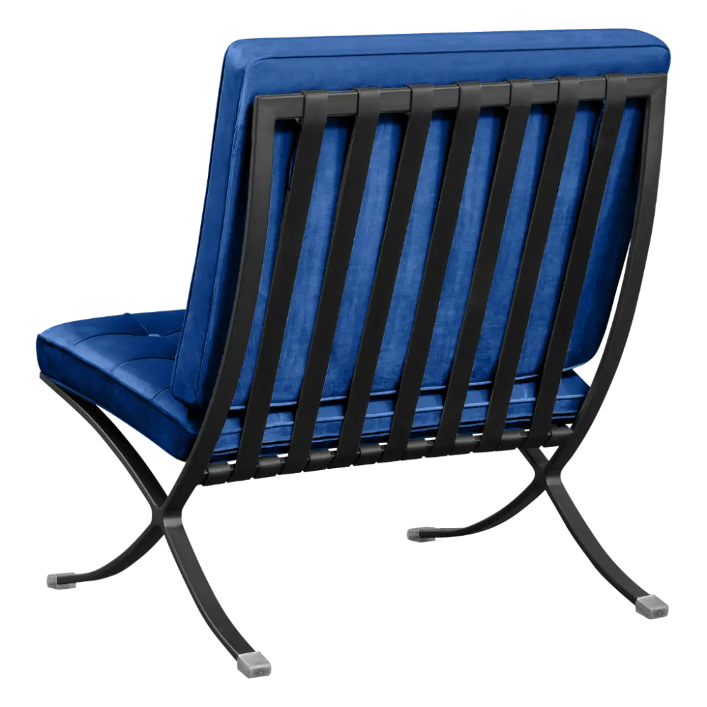 Barcelona Chair XL Blauw Velvet Set | Inclusief Voetenbank | Zwart Frame