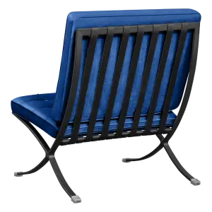 Barcelona Chair XL Blauw Velvet Set | Inclusief Voetenbank | Zwart Frame