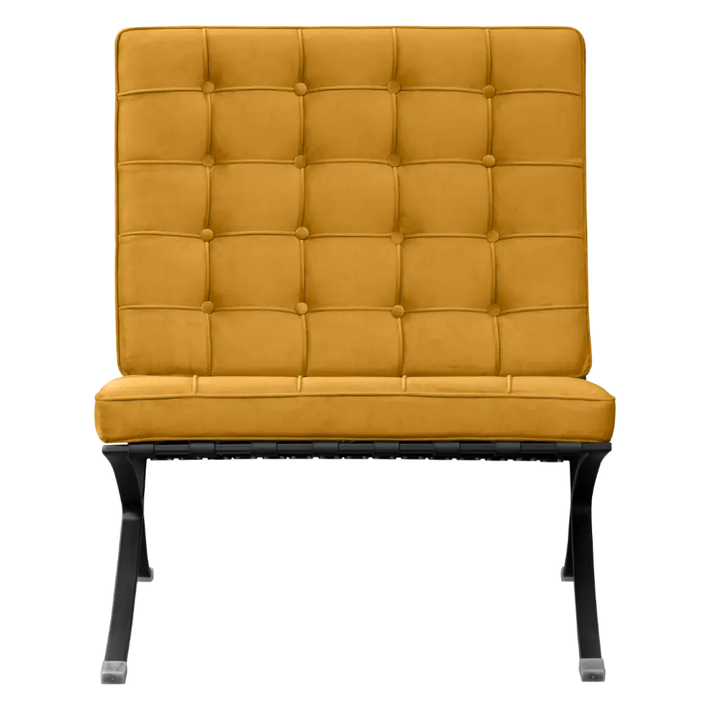 Barcelona Chair XL Oker Velvet Set | Inclusief Ottoman | Zwart Frame