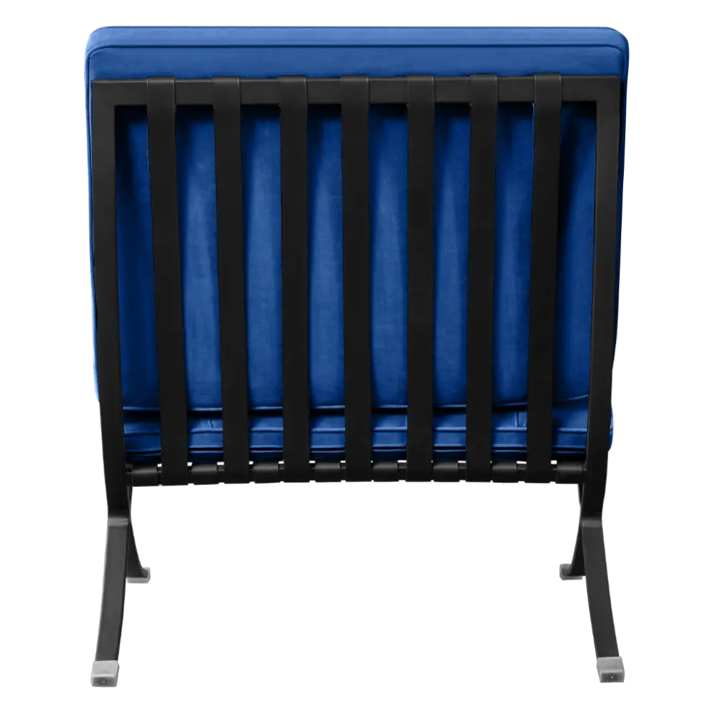 Barcelona Chair XL Blauw Velvet Set | Inclusief Voetenbank | Zwart Frame
