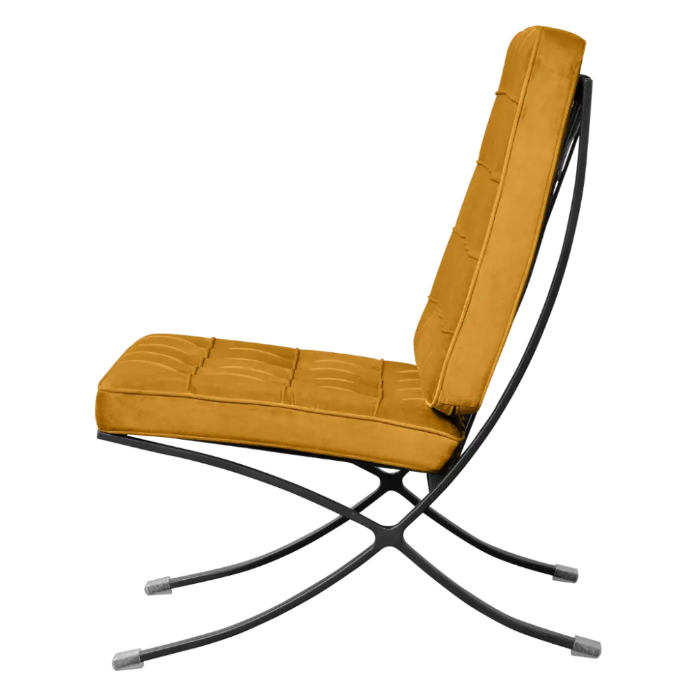 Barcelona Chair XL Oker Velvet Set | Inclusief Ottoman | Zwart Frame