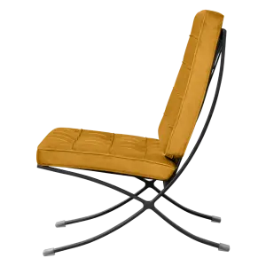 Barcelona Chair XL Oker Velvet Set | Inclusief Ottoman | Zwart Frame